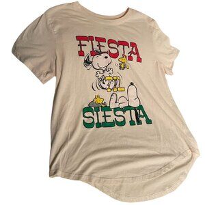 Peanuts Fiesta Siesta Snoopy T-Shirt XL Beige Cotton/Polyester Blend Fun Graphic